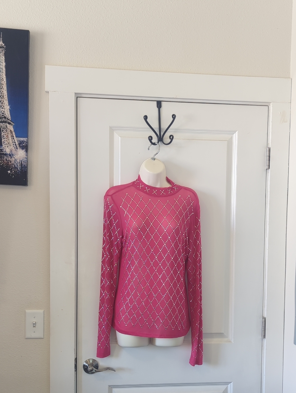 Daytrip Pink Sheer Rhinestone Top GUC